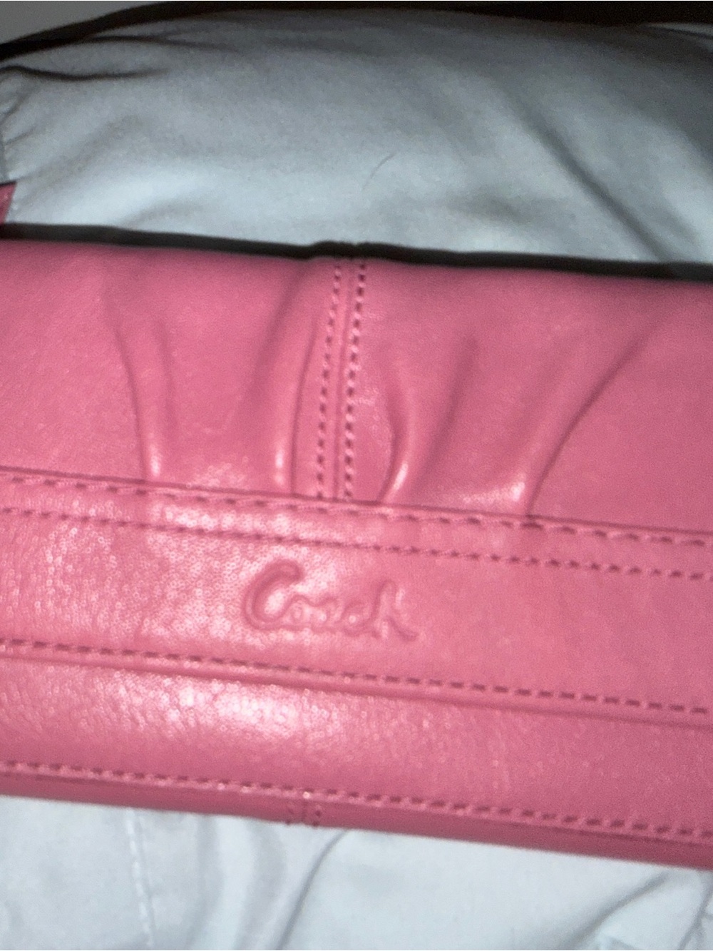 Coach Pink Leather Fold-Over Wallet with Embossed Logo